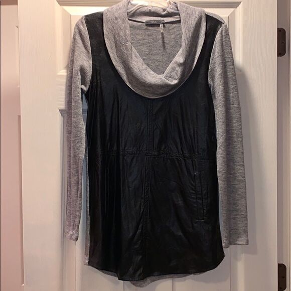 THML Tops - ✨THML Gray & Faux Leather Tunic Top